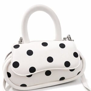 Melie Bianco Polka Dot Top Handle Bag – White & Black | Vegan Leather